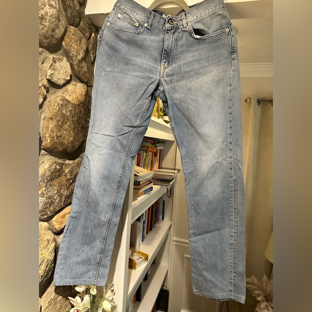 Acne Studio $460 straight leg blue wash jeans. Size 27.